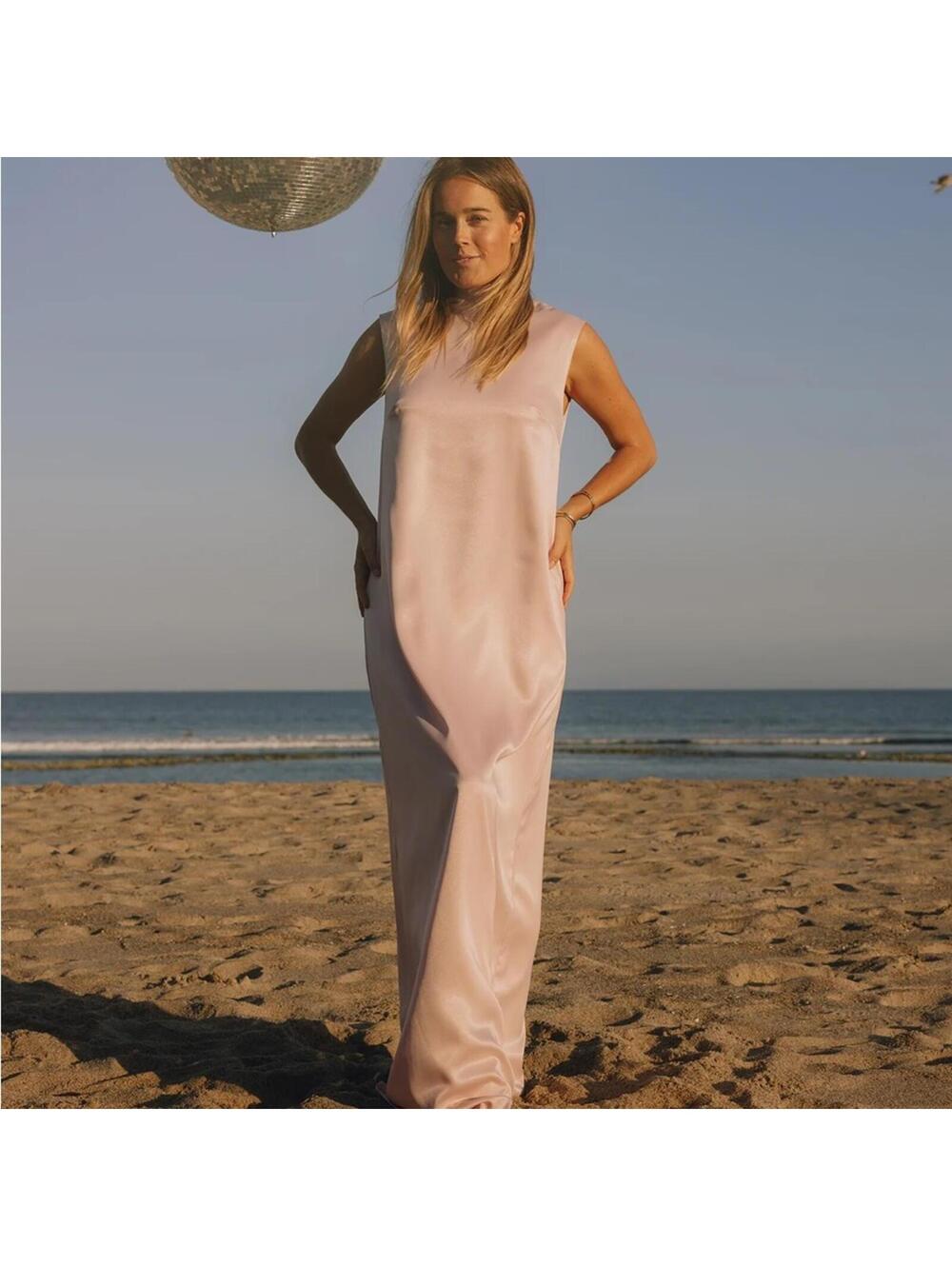 Daily Drills Blush Pink Satin Maxi Dress Gown Size Medium